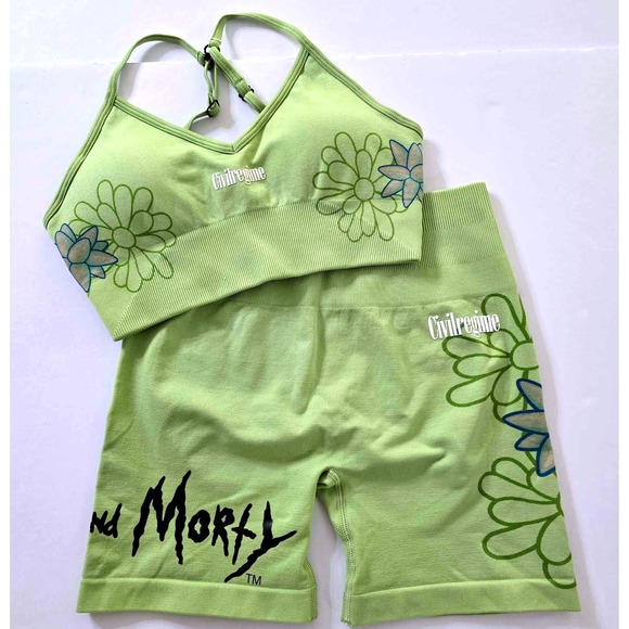 Civil Regime Rick and Morty Active Set Seamless Floral Print Shorts Bra Size S - Picture 1 of 11